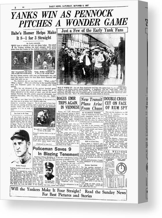 American League Baseball Canvas Print featuring the photograph Babe Ruth #1 by New York Daily News Archive