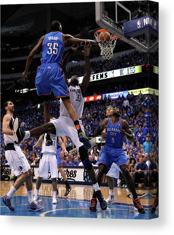 Playoffs Canvas Print featuring the photograph Brendan Haywood and Kevin Durant #1 by Tom Pennington