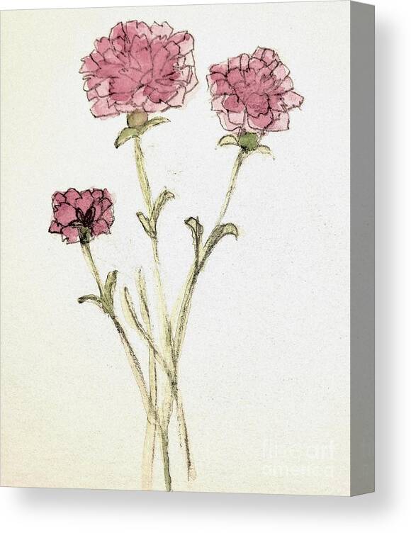  Canvas Print featuring the painting Carnations #1 by Margaret Welsh Willowsilk