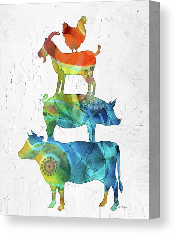 Farm Canvas Print featuring the painting Colorful Farm Friends Art #1 by Sharon Cummings