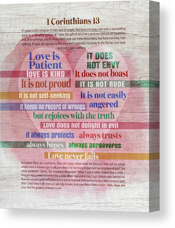 Love Is Patient Canvas Print featuring the digital art 1 Corinthians 13 - Love by M Odile Cheong