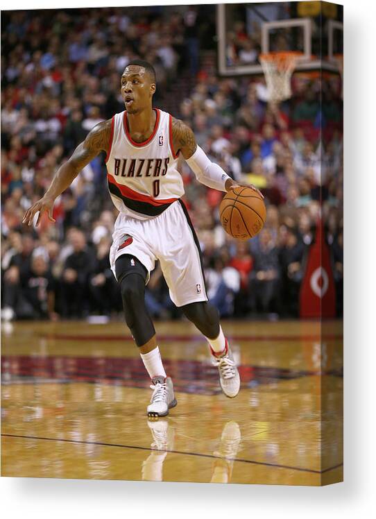 Nba Pro Basketball Canvas Print featuring the photograph Damian Lillard #1 by Jonathan Ferrey