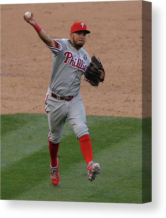 National League Baseball Canvas Print featuring the photograph Freddy Galvis #1 by Doug Pensinger