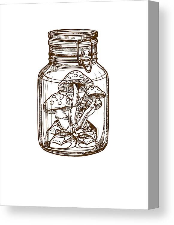 Mushrooms in a jar Black & White art Art Board Print for Sale by