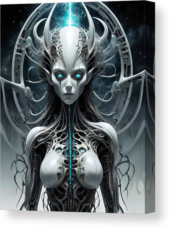 Hr Giger Style Weird And Disturbing Canvas Print featuring the digital art Hermione #1 by Tricky Woo