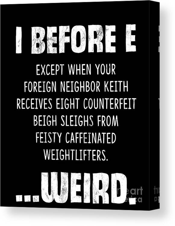 I Before E Except After C Funny Sentence Canvas Print / Canvas Art by  Noirty Designs - Pixels