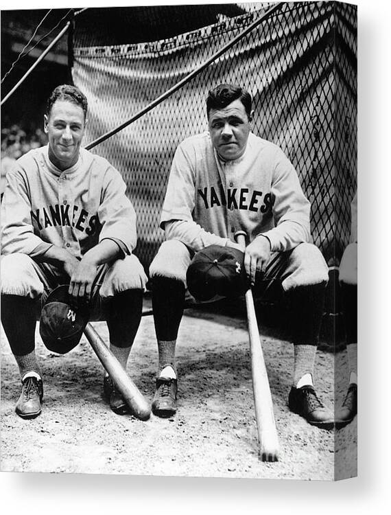 American League Baseball Canvas Print featuring the photograph Lou Gehrig and Babe Ruth #1 by National Baseball Hall Of Fame Library