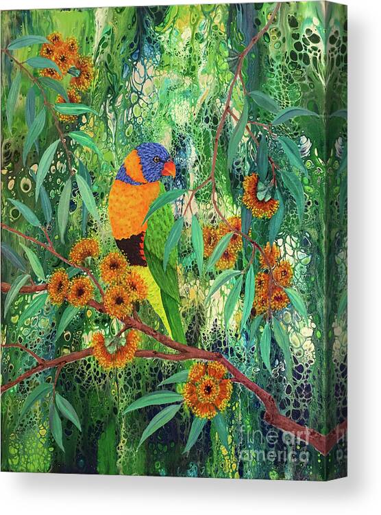 Lorikeet Canvas Print featuring the painting Red-collared Lorikeet by Lucy Arnold