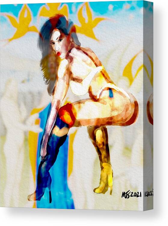 Portrait Canvas Print featuring the digital art She Can Fly #1 by Michael Kallstrom