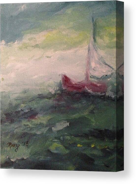 Impressionism Canvas Print featuring the painting Stormy Sailboat by Roxy Rich
