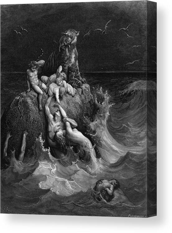 The Deluge Canvas Print featuring the painting The Deluge #1 by Gustave Dore