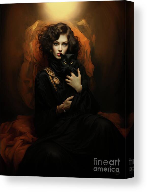 Woman With Cat Canvas Print featuring the digital art Woman with Cat #1 by Shanina Conway
