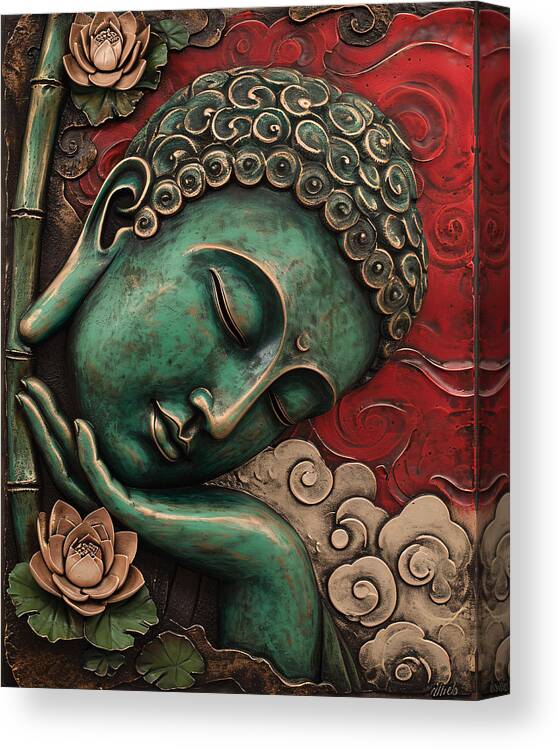 Buddha Canvas Print featuring the digital art Buddha Chill / Print #10 by SampadArt Gallery