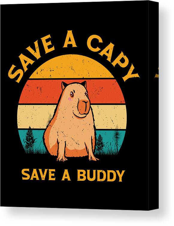 World Wildlife Day Canvas Print featuring the digital art World Wildlife Day Capybara Animal Welfare Retro Wildlife #2 by Toms Tee Store