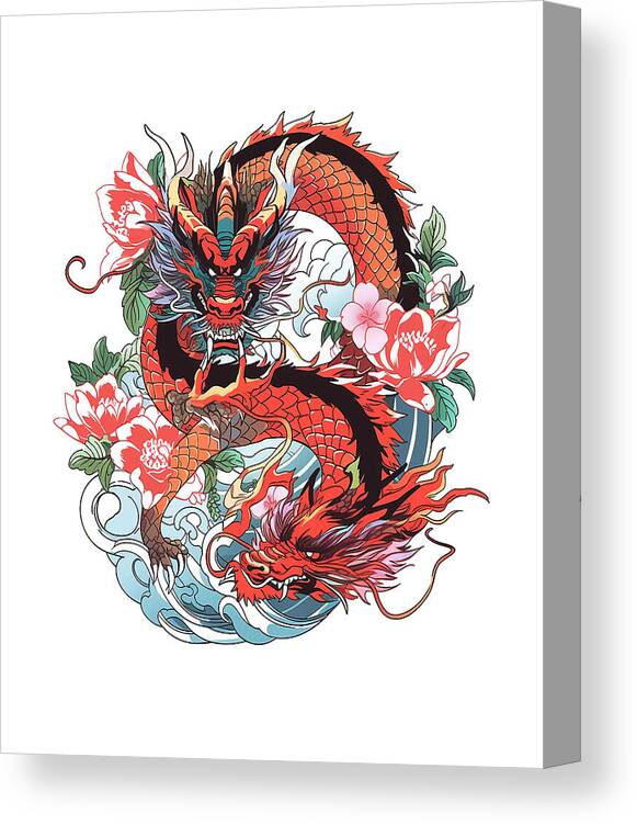 Dragon Canvas Print featuring the mixed media Tattoo Style Dragon #259 by Loose Goose Tattoos