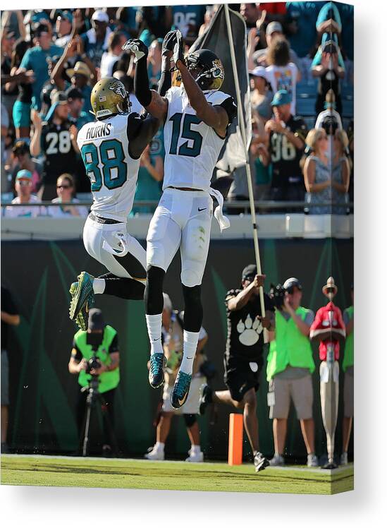 Tiaa Bank Field Canvas Print featuring the photograph Miami Dolphins v Jacksonville Jaguars #3 by Mike Ehrmann