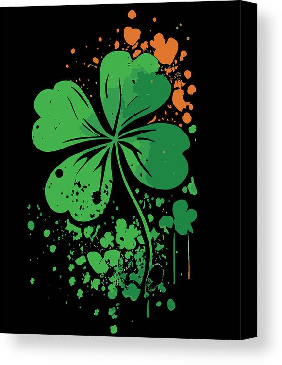 Cool Canvas Print featuring the digital art 4 Leaf Clover St Patricks Day Paint Splatter by Flippin Sweet Gear