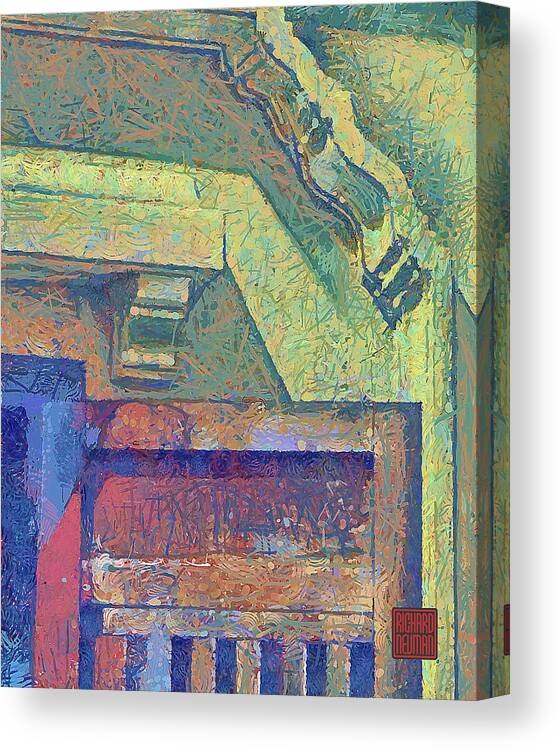 Abstract Canvas Print featuring the mixed media 627 Wood Door In Yellow Wall, Hoian, Vietnam by Richard Neuman Architectural Gifts
