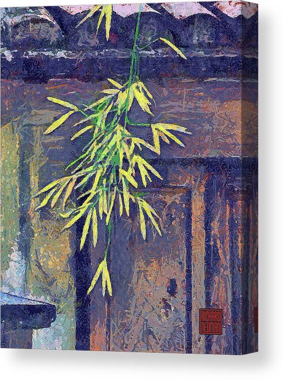 Abstract Canvas Print featuring the mixed media 685 Sunlit Leaves And Purple Door, Hoian, Vietnam by Richard Neuman Architectural Gifts