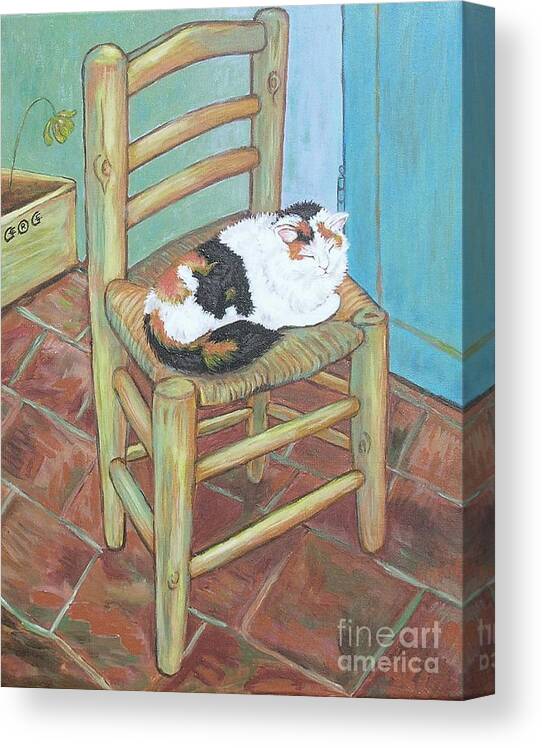 Van Gogh Canvas Print featuring the painting A Cat for Van Gogh_ The Chair and the Cat by George I Perez