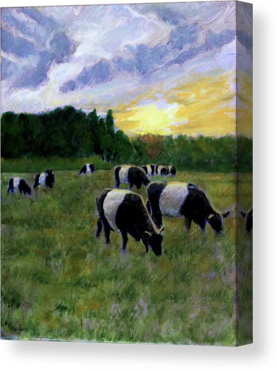 Cattle Grazing Canvas Print featuring the painting A Galloway Breakfast by David Zimmerman