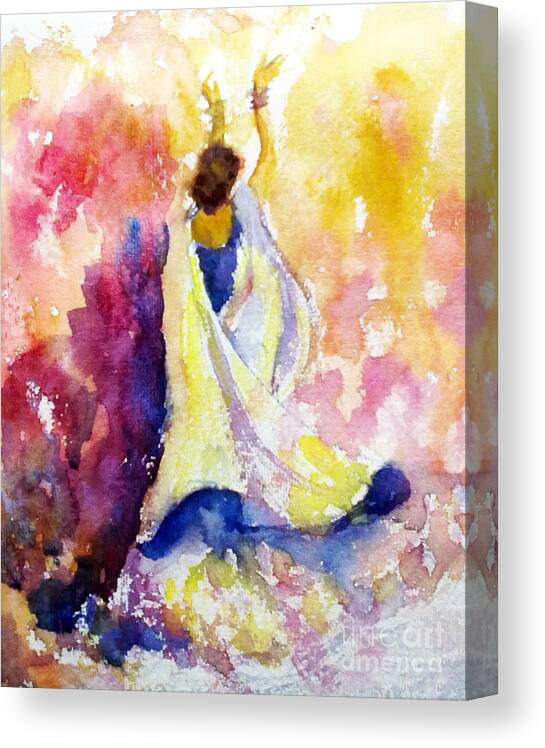 Indian Dancer Canvas Print featuring the painting A heavenly dancer by Asha Sudhaker Shenoy