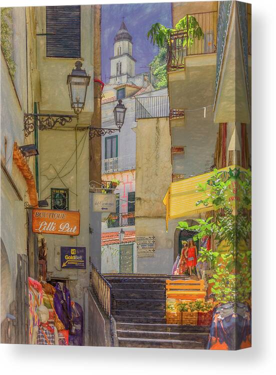 Italy Canvas Print featuring the photograph A Slice of Life in Amalfi, Painterly by Marcy Wielfaert
