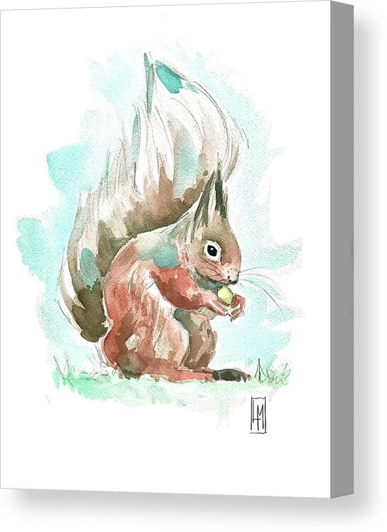 Cute Canvas Print featuring the painting A Squirrel by Luisa Millicent