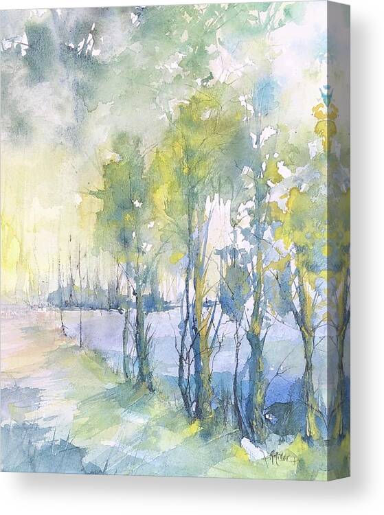 Lake Canvas Print featuring the painting A Walk Around the Lake by Robin Miller-Bookhout