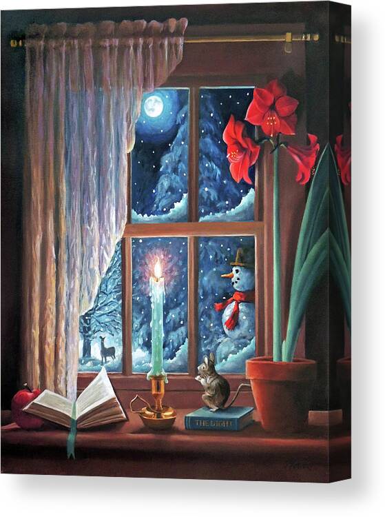 Holiday Canvas Print featuring the painting A Window Winter Land by Nancy Griswold