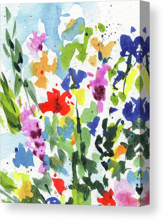 Abstract Flowers Canvas Print featuring the painting Abstract Burst Of Flowers Multicolor Splash Of Watercolor I by Irina Sztukowski