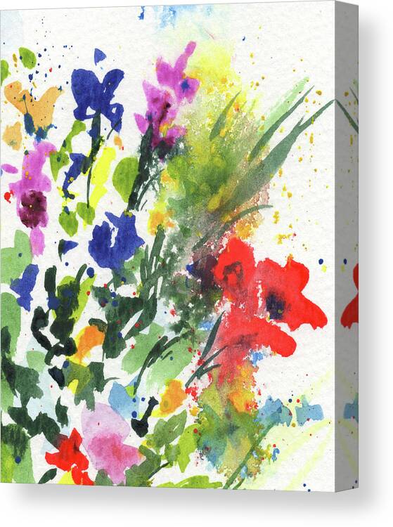 Abstract Flowers Canvas Print featuring the painting Abstract Burst Of Flowers Multicolor Splash Of Watercolor II by Irina Sztukowski