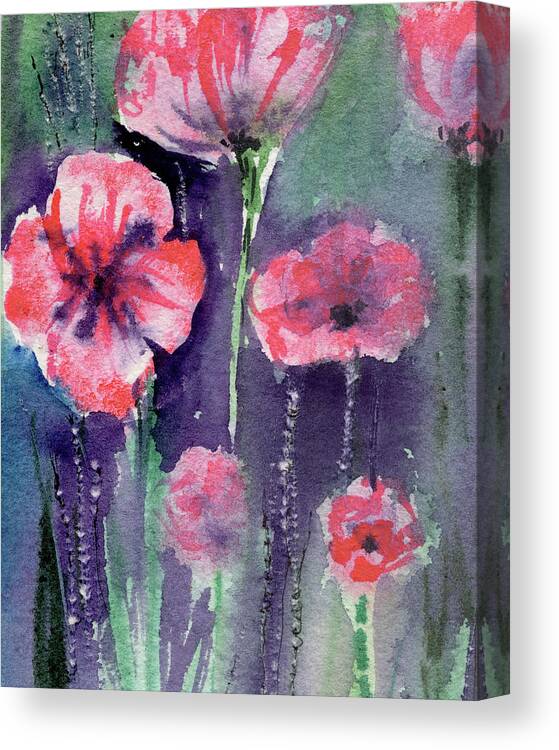 Abstract Floral Watercolor Fluid Flower Painting Abstraction Canvas Print featuring the painting Abstract Floral Watercolor Painting Pink Poppy Flowers by Irina Sztukowski