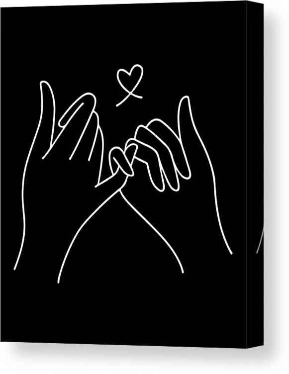 Beauty Canvas Print featuring the drawing Abstract illustration of pinky promise always together concept minimalist pinky promise heart print by Mounir Khalfouf