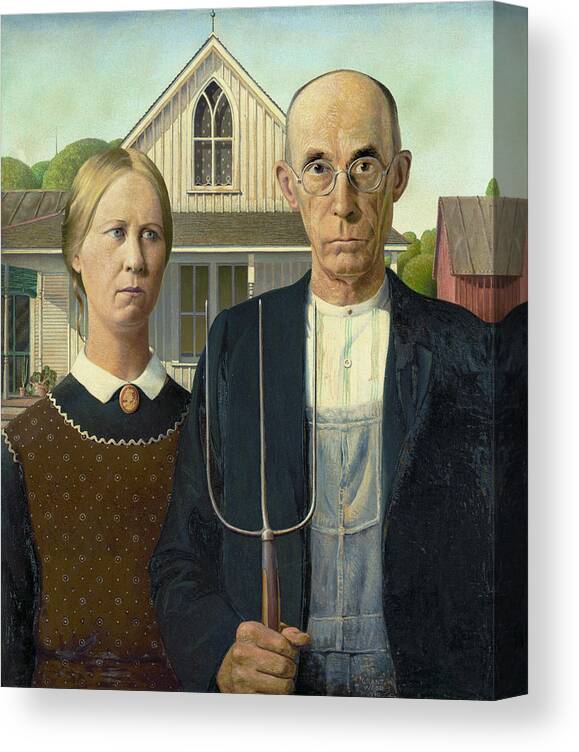 American Gothic Grant Wood Canvas Print featuring the painting Classic American Art 1930 by Grant Wood