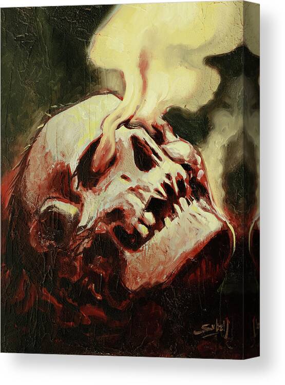 Skull Canvas Print featuring the painting Smoking Skull by Sv Bell