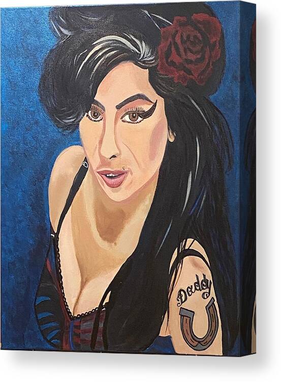  Canvas Print featuring the painting Amy Winehouse-Lioness by Bill Manson