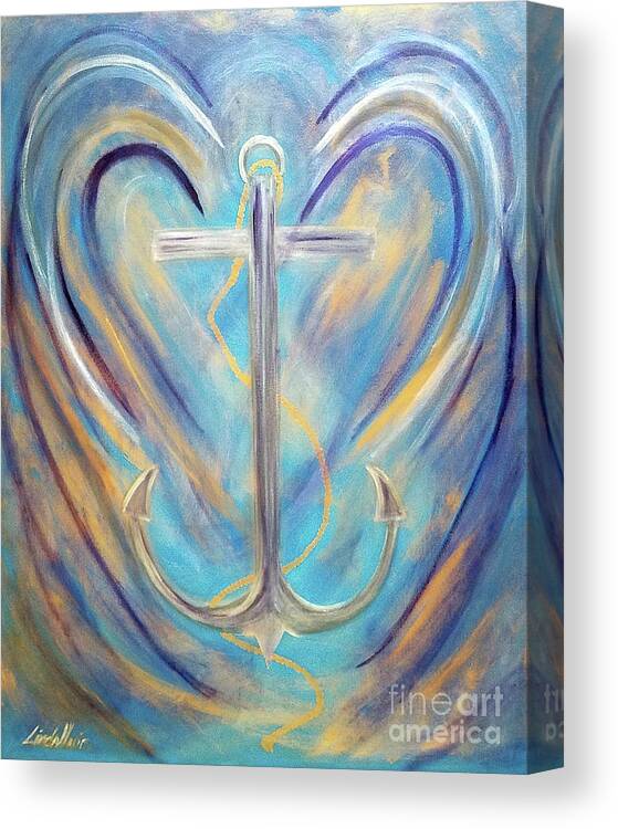 Anchor Canvas Print featuring the painting Anchor of Sky and Sea by Artist Linda Marie