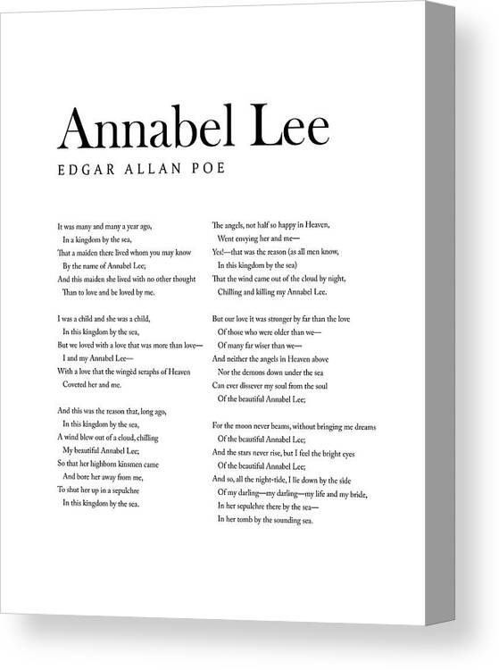 Annabell Lee Canvas Print featuring the digital art Annabel Lee - Edgar Allan Poe - Poem - Literature Print by Studio Grafiikka