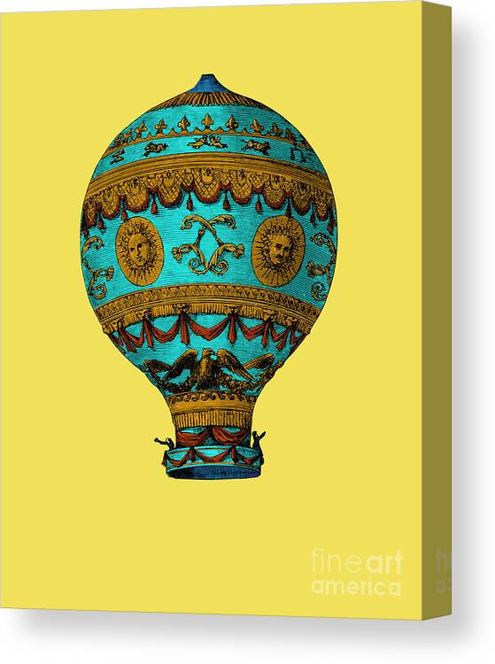 Balloon Canvas Print featuring the digital art Antique Yellow And Blue Balloon by Madame Memento