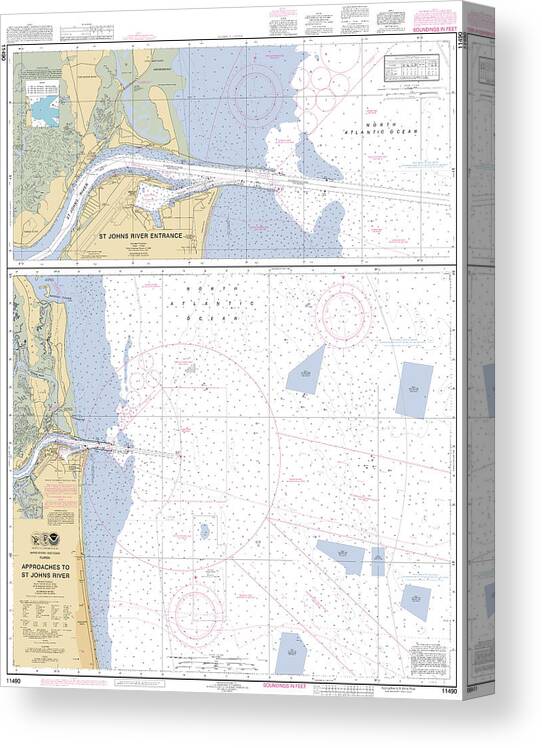 Approaches To St. Johns River Canvas Print featuring the digital art Approaches to St. Johns River Florida, NOAA Chart 11490 by Nautical Chartworks