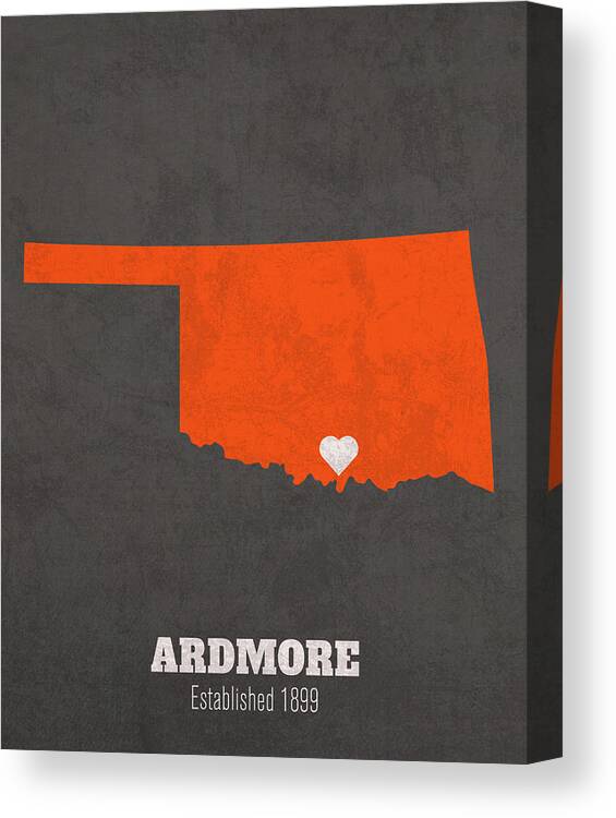 Ardmore Canvas Print featuring the mixed media Ardmore Oklahoma City Map Founded 1899 Oklahoma State University Color Palette by Design Turnpike