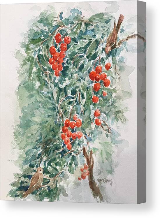 Berries Canvas Print featuring the painting Are the berries ready yet? by Milly Tseng