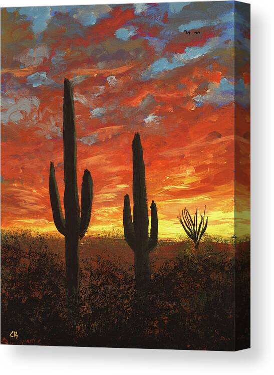 Arizona Canvas Print featuring the painting Arizona Sunset and Saguaro Cacti by Chance Kafka