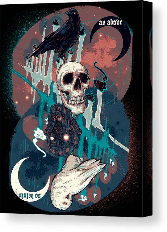 Skull Canvas Print featuring the drawing As Above So Below 5 by Ludwig Van Bacon