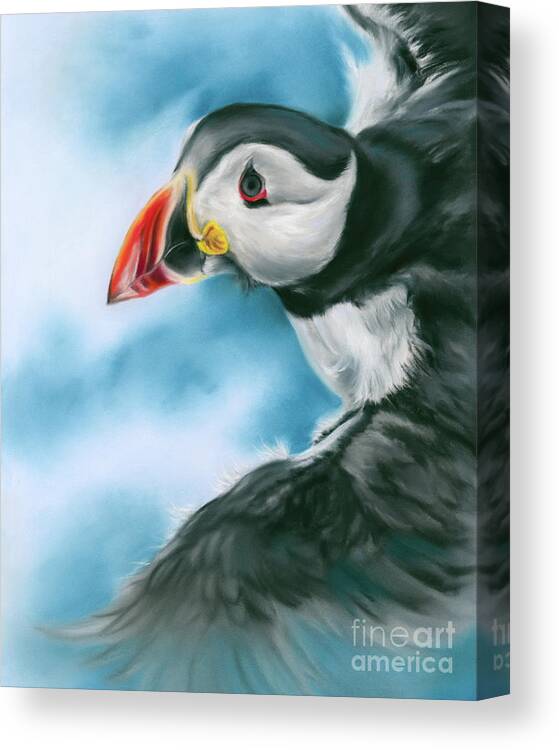 Bird Canvas Print featuring the painting Atlantic Puffin in Flight by MM Anderson