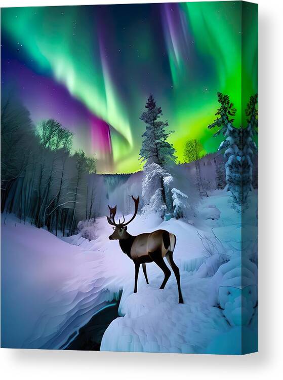 Aurora Borealis Canvas Print featuring the mixed media Aurora Winter Miracle by Lisa Pearlman