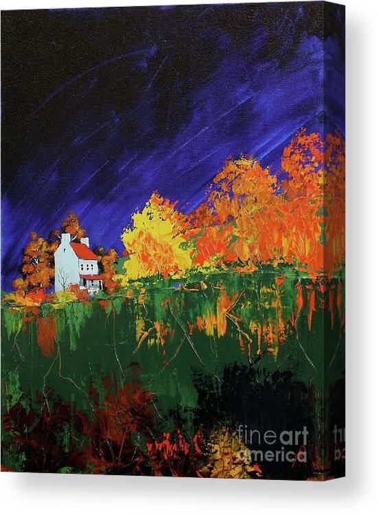 Landscape Canvas Print featuring the painting Autumn FArmhouse by William Renzulli