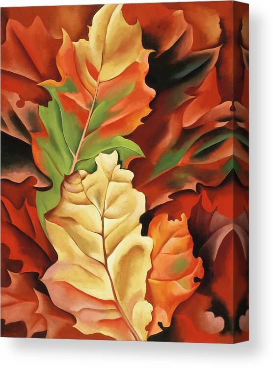 Georgia O'keeffe Canvas Print featuring the painting Autumn leaves, Lake George, NY - modernist nature pattern painting by Georgia O'Keeffe