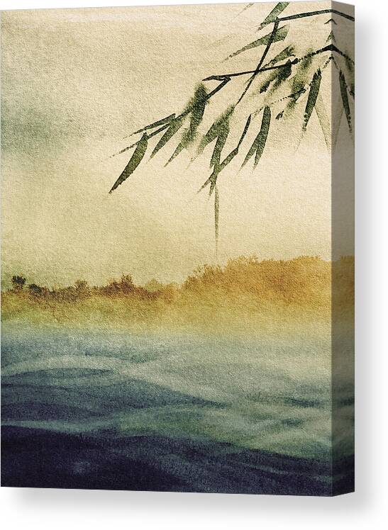 Watercolor Paintings Canvas Print featuring the mixed media Bamboo Over Water by Colleen Taylor